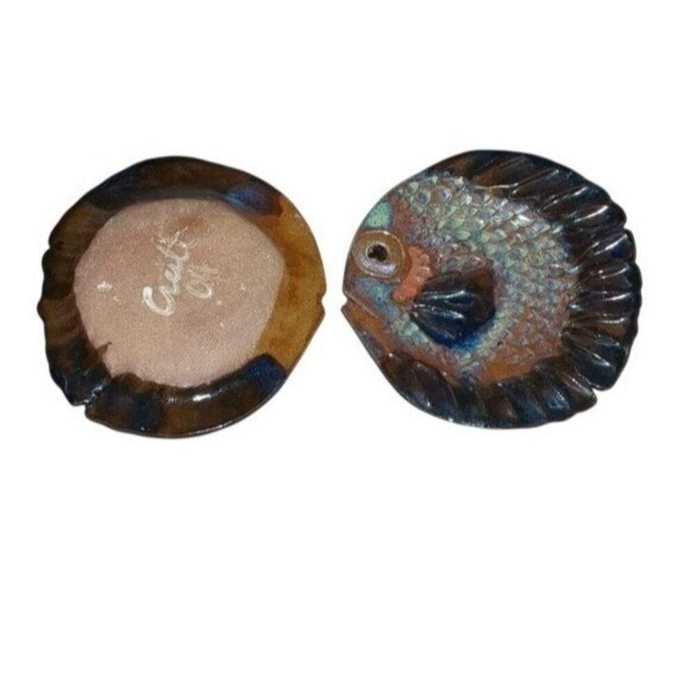 Fish Ceramic Wall Decor Vintage iridescent Art pottery set of 2 - Picture 2 of 6